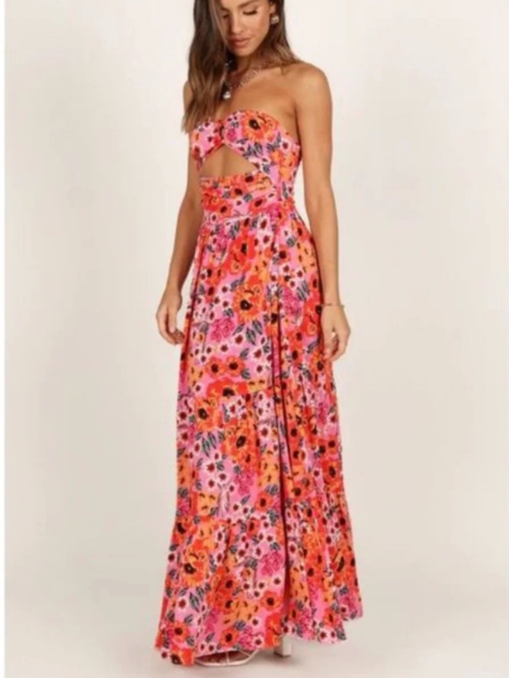 Petal & Pup Strapless Floral Cutout Maxi Dress - Pink